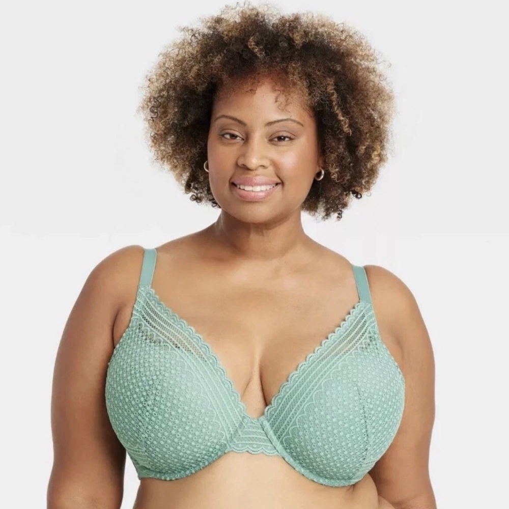 Auden 40DDD Womens Green Lace Plunge T-Shirt Bra Lightly Lined Demi NWT